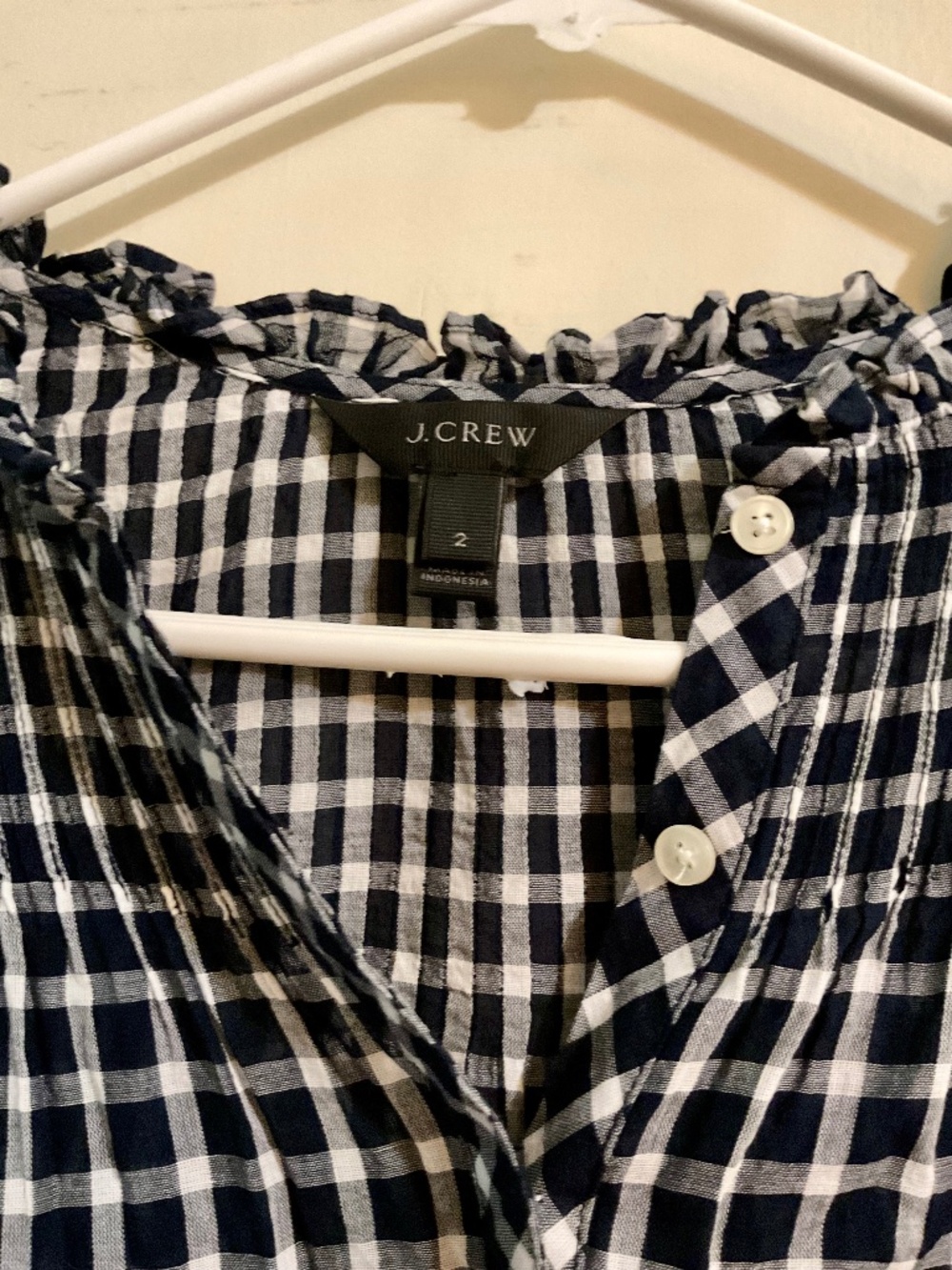 J. Crew sheer cotton blouse, size 2, black and white checkered. Good condition.